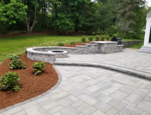 New Paver Patio, Fire Pit, and Outdoor Kitchen Installed in North Reading, MA